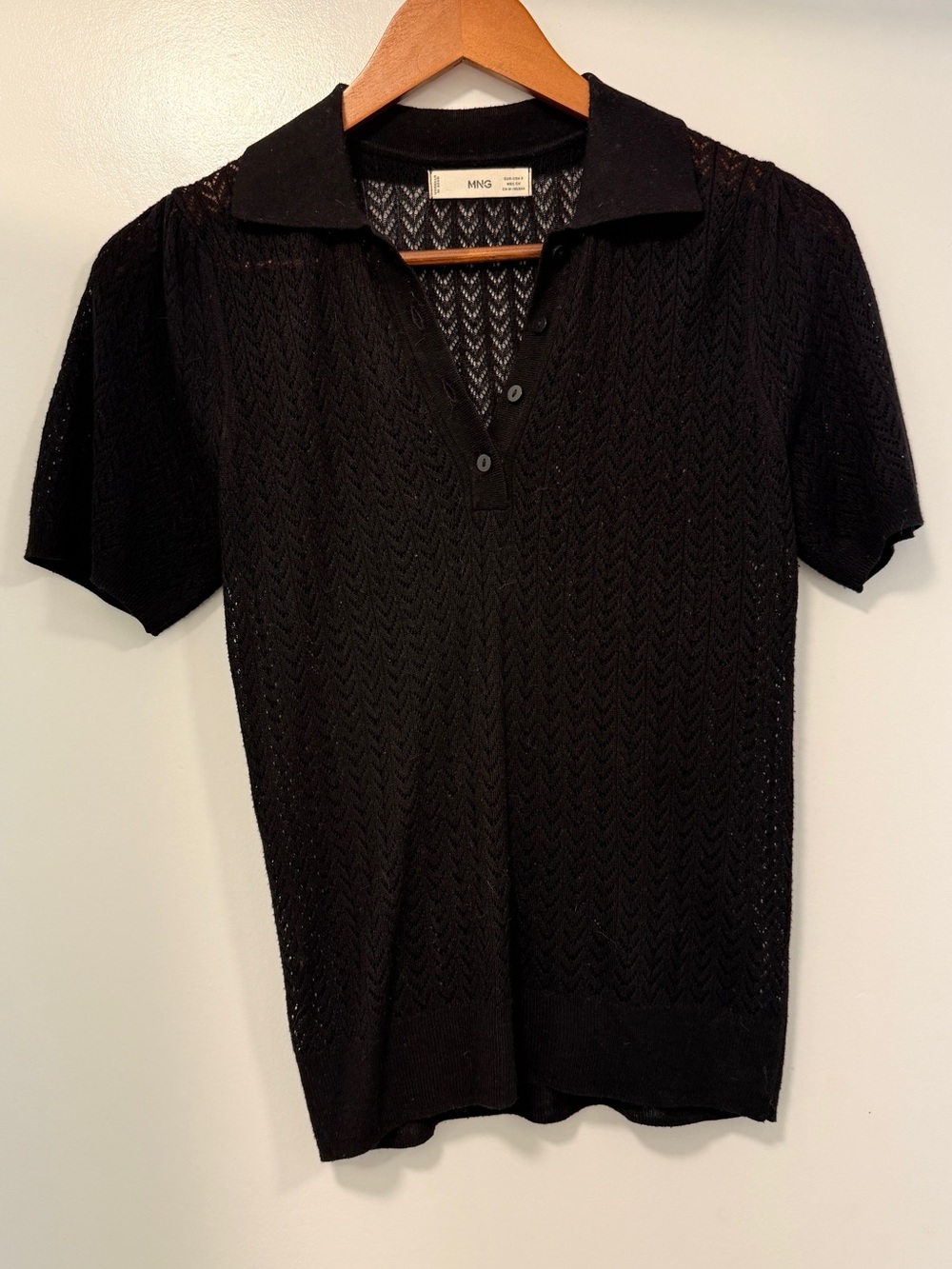 Mango Black Short-Sleeve Knit Polo Top